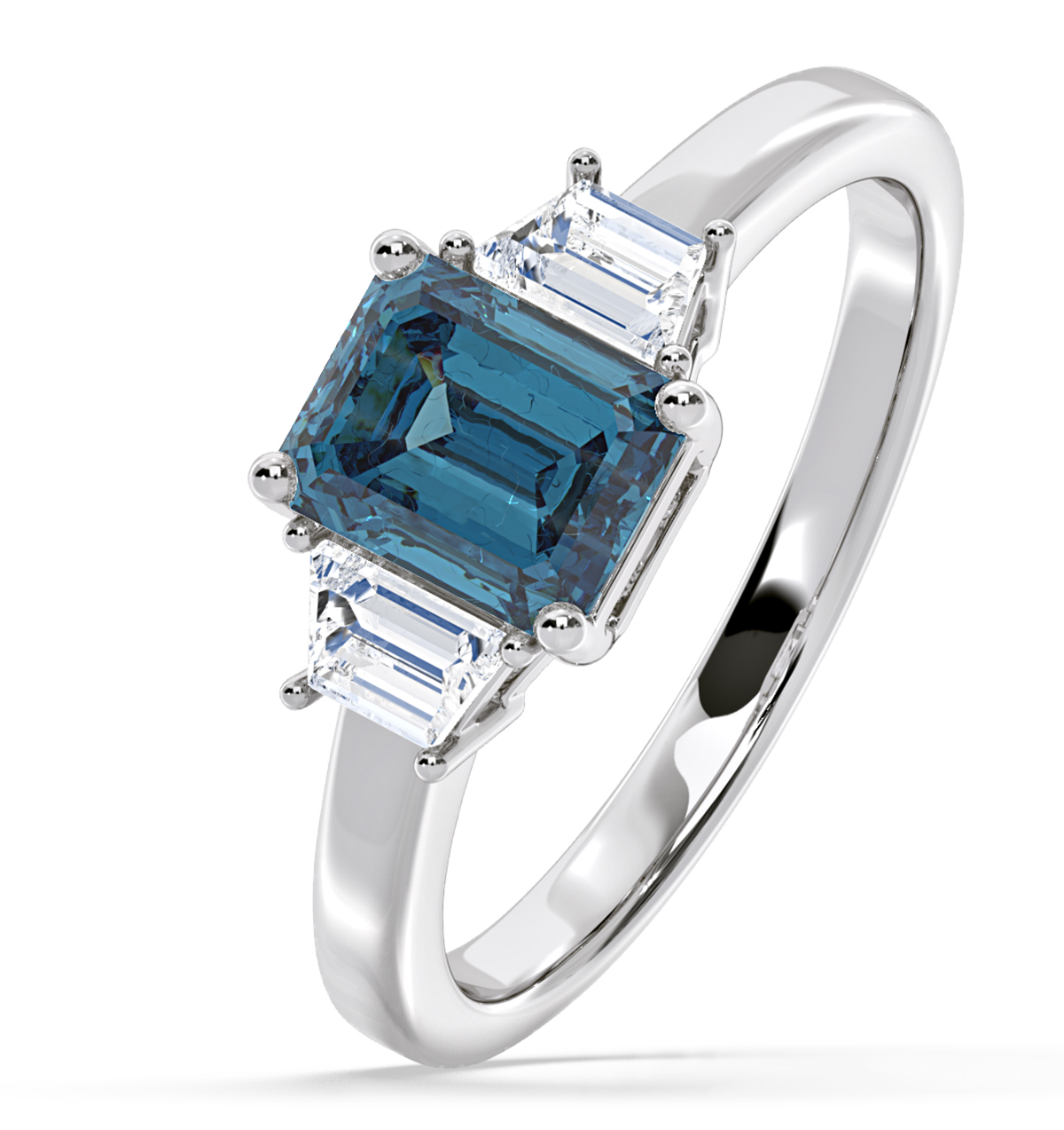 Erika Blue Lab Diamond 1.70ct Emerald Cut Ring in 18K White Gold ...