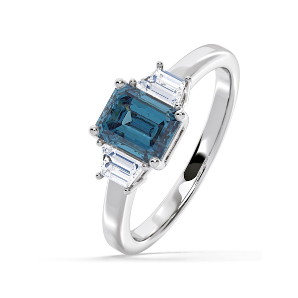 Erika Blue Lab Diamond 1.70ct Emerald Cut Ring in Platinum - Elara Collection - Image 1