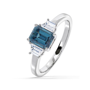 Erika Blue Lab Diamond 1.70ct Emerald Cut Ring in 18K White Gold - Elara Collection