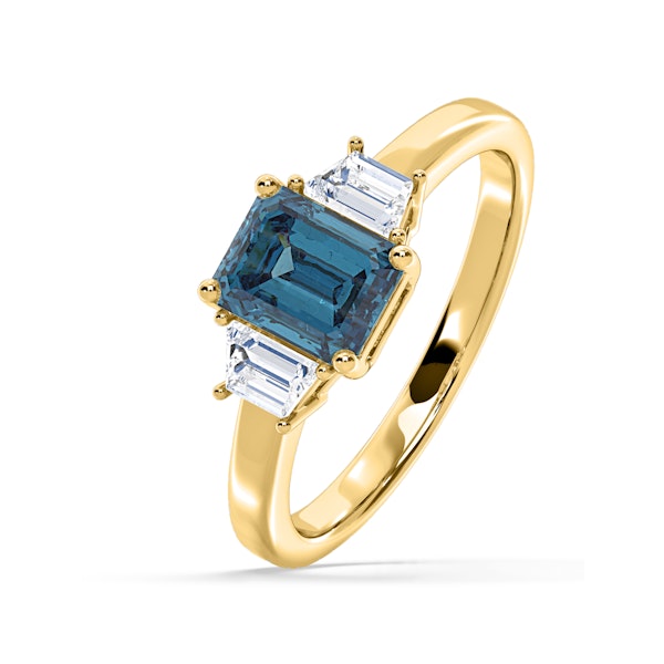 Erika Blue Lab Diamond 1.70ct Emerald Cut Ring in 18K Yellow Gold - Elara Collection - Image 1