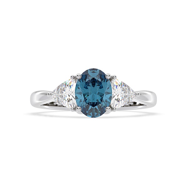 Dalia Blue Lab Diamond Oval with Trillions 1.70ct Ring in 18K White Gold - Elara Collection - Image 3