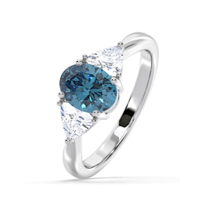Dalia Blue Lab Diamond Oval with Trillions 1.70ct Ring in Platinum - Elara Collection