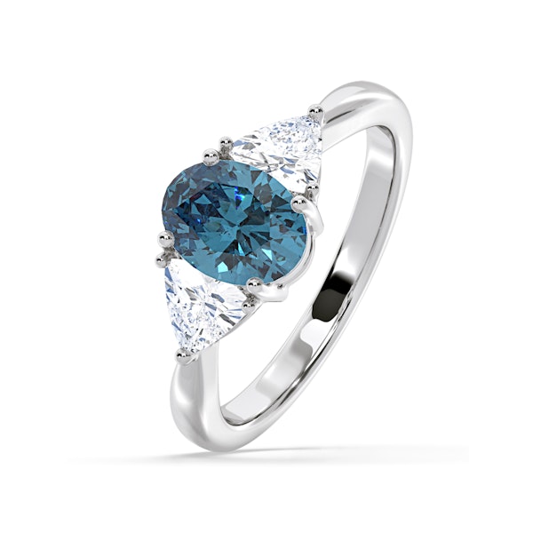 Dalia Blue Lab Diamond Oval with Trillions 1.70ct Ring in 18K White Gold - Elara Collection - Image 1