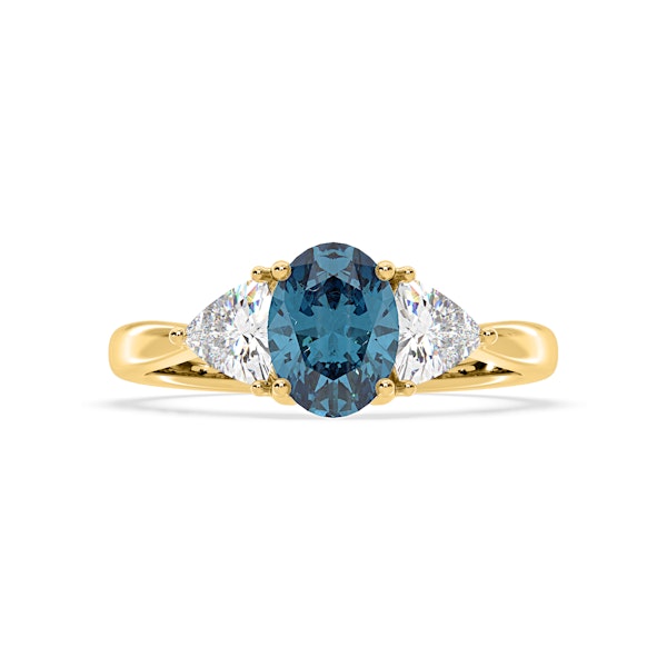 Dalia Blue Lab Diamond Oval with Trillions 1.70ct Ring in 18K Yellow Gold - Elara Collection - Image 3