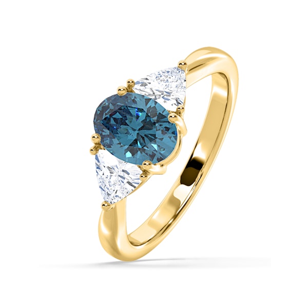 Dalia Blue Lab Diamond Oval with Trillions 1.70ct Ring in 18K Yellow Gold - Elara Collection - Image 1