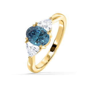 Dalia Blue Lab Diamond Oval with Trillions 1.70ct Ring in 18K Yellow Gold - Elara Collection
