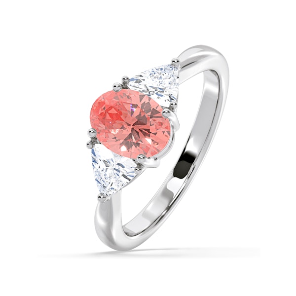 Dalia Pink Lab Diamond Oval with Trillions 1.70ct Ring in 18K White Gold - Elara Collection - Image 1