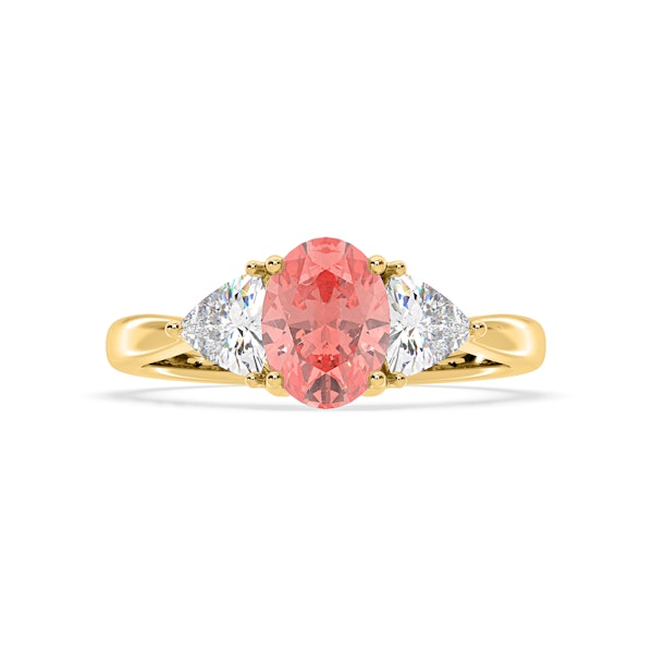 Dalia Pink Lab Diamond Oval with Trillions 1.70ct Ring in 18K Yellow Gold - Elara Collection - Image 3