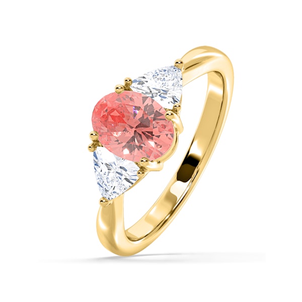 Dalia Pink Lab Diamond Oval with Trillions 1.70ct Ring in 18K Yellow Gold - Elara Collection - Image 1