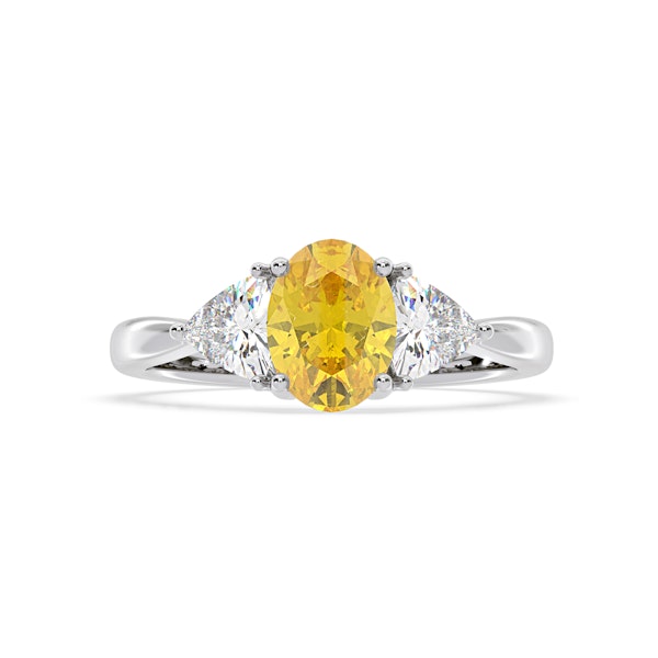Dalia Yellow Lab Diamond Oval with Trillions 1.70ct Ring in 18K White Gold - Elara Collection - Image 3