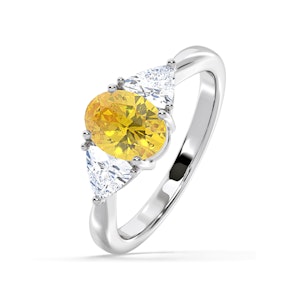 Dalia Yellow Lab Diamond Oval with Trillions 1.70ct Ring in Platinum - Elara Collection