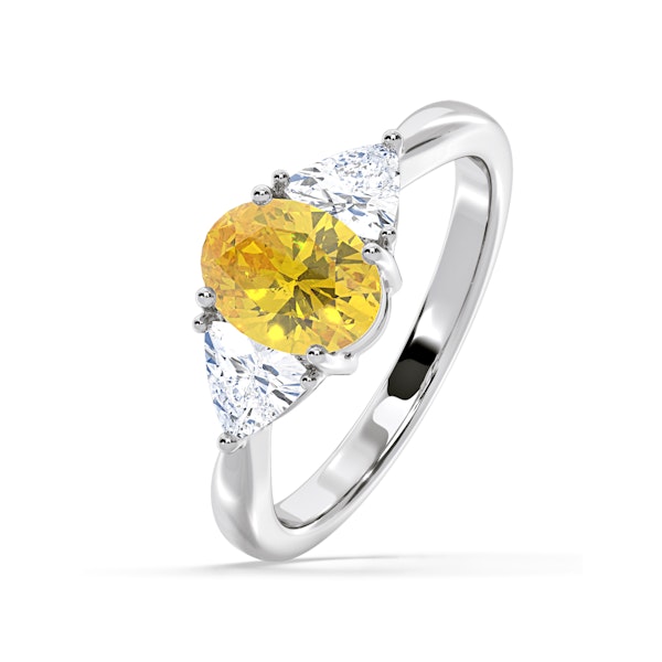 Dalia Yellow Lab Diamond Oval with Trillions 1.70ct Ring in 18K White Gold - Elara Collection - Image 1