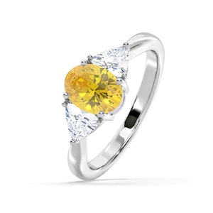 Dalia Yellow Lab Diamond Oval with Trillions 1.70ct Ring in 18K White Gold - Elara Collection