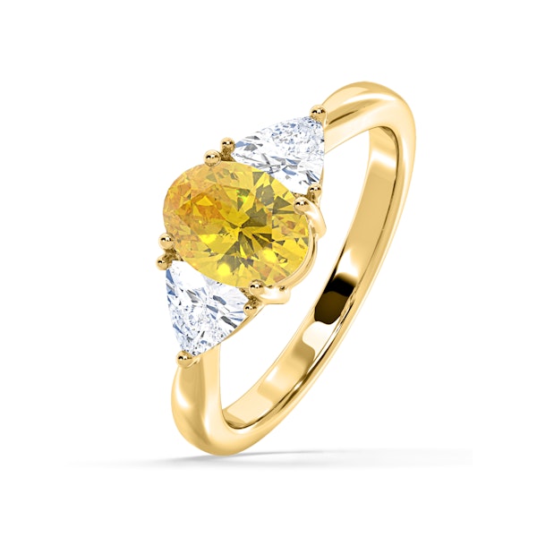 Dalia Yellow Lab Diamond Oval with Trillions 1.70ct Ring in 18K Yellow Gold - Elara Collection - Image 1