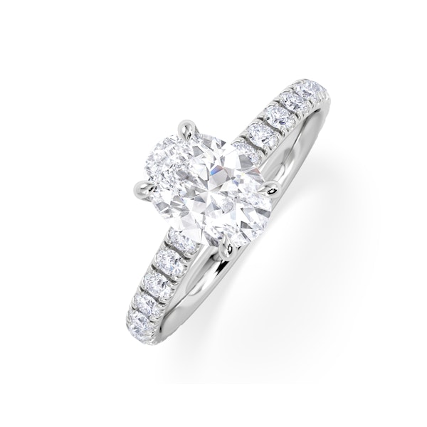 Amora Oval 1.00ct Hidden Halo Diamond Engagement Ring With Side Stones Set in Platinum - Image 1
