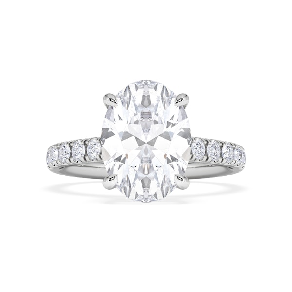 Amora Oval 3.00ct Hidden Halo Lab Diamond Engagement Ring With Side Stones Set in 18K White Gold - Image 5
