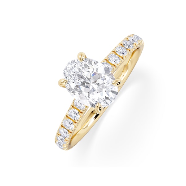 Amora Oval 1.00ct Hidden Halo Lab Diamond Engagement Ring With Side Stones Set in 18K Gold - Image 1
