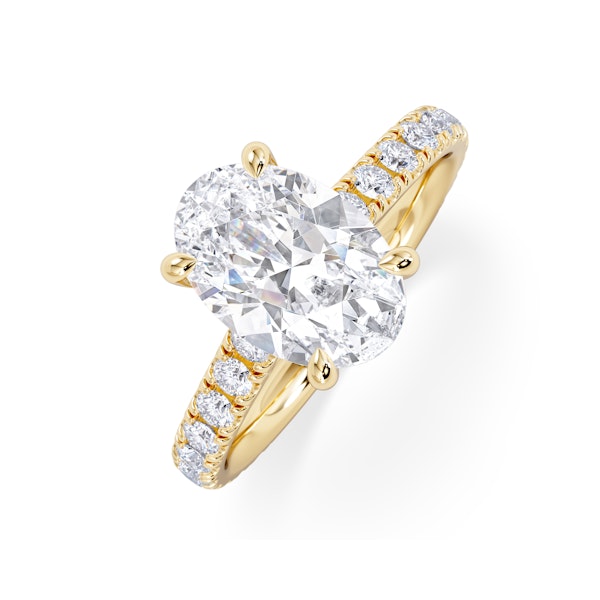 Amora Oval 2.00ct Hidden Halo Lab Diamond Engagement Ring With Side Stones Set in 18K Gold - Image 1