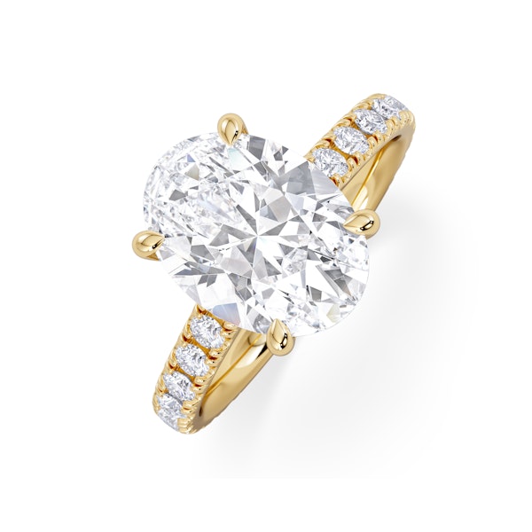 Amora Oval 3.00ct Hidden Halo Lab Diamond Engagement Ring With Side Stones Set in 18K Gold - Image 1