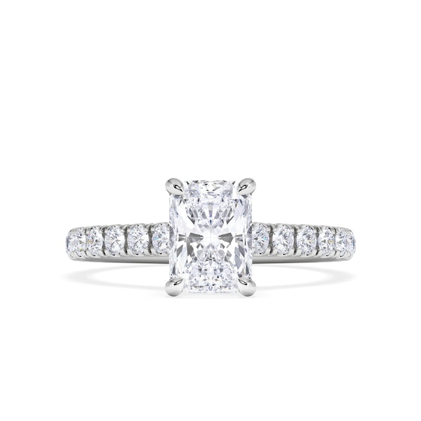 Amora Radiant 1.00ct Hidden Halo Lab Diamond Engagement Ring With Side Stones Set in 18K White Gold - Image 5