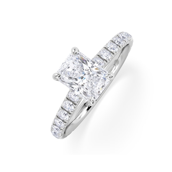 Amora Radiant 1.00ct Hidden Halo Lab Diamond Engagement Ring With Side Stones Set in 18K White Gold - Image 1
