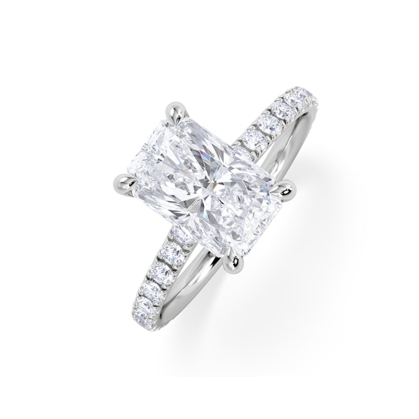 Amora Radiant 2.00ct Hidden Halo Lab Diamond Engagement Ring With Side Stones Set in Platinum - Image 1