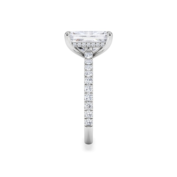 Amora Radiant 3.00ct Hidden Halo Lab Diamond Engagement Ring With Side Stones Set in Platinum - Image 4