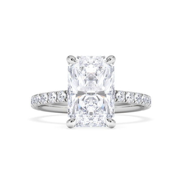 Amora Radiant 3.00ct Hidden Halo Lab Diamond Engagement Ring With Side Stones Set in 18K White Gold - Image 5