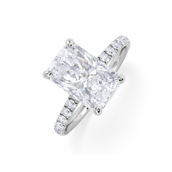 Amora Radiant 3.00ct Hidden Halo Lab Diamond Engagement Ring With Side Stones Set in Platinum - Image 1