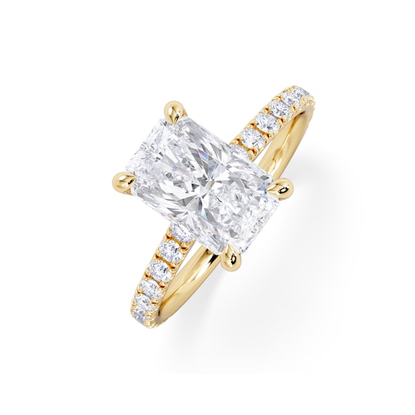 Amora Radiant 2.00ct Hidden Halo Lab Diamond Engagement Ring With Side Stones Set in 18K Gold - Image 1