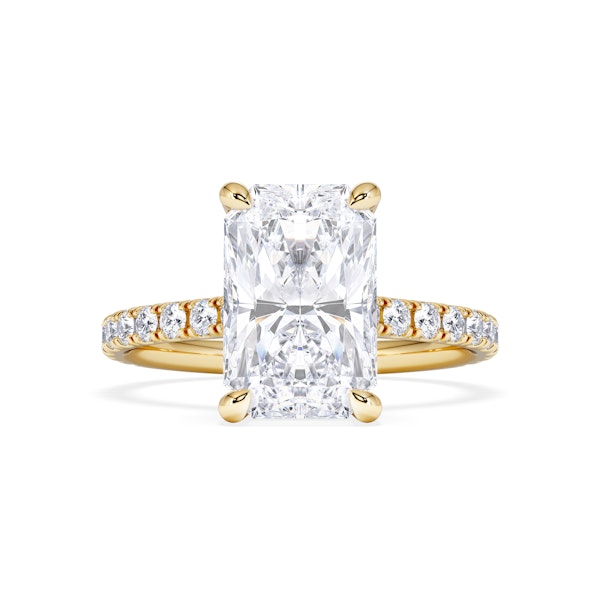 Amora Radiant 3.00ct Hidden Halo Lab Diamond Engagement Ring With Side Stones Set in 18K Gold - Image 5