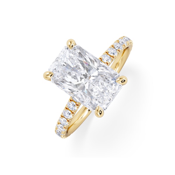 Amora Radiant 3.00ct Hidden Halo Lab Diamond Engagement Ring With Side Stones Set in 18K Gold - Image 1
