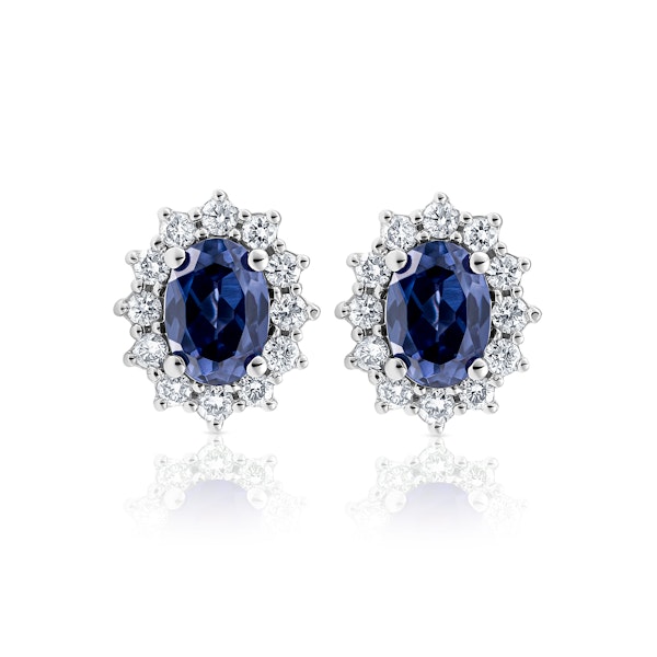 Lab Tanzanite 7 x 5mm and Lab Diamond Earrings in 18K White Gold - Image 1