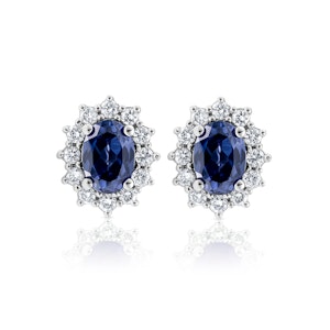 Lab Tanzanite 7 x 5mm and Lab Diamond Earrings in 18K White Gold