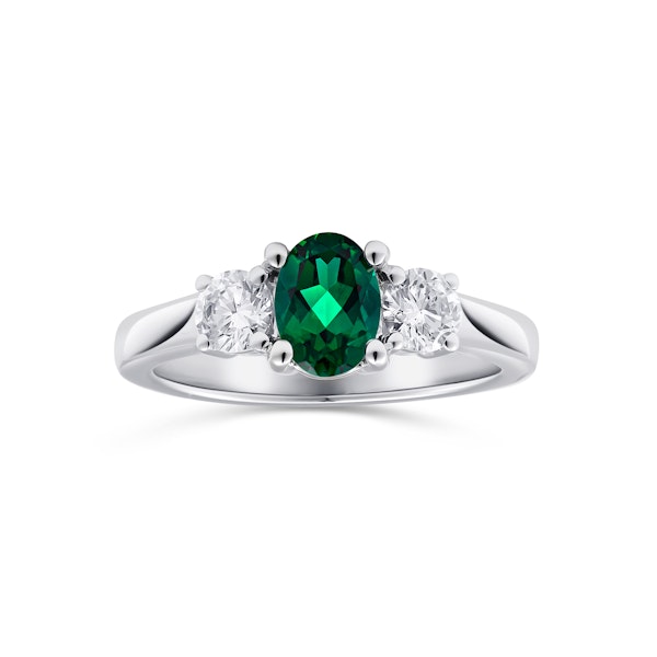 Lab Emerald 0.70ct and Lab Diamonds 0.50ct 18K White Gold Ring - Image 2