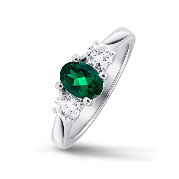 Lab Emerald 0.70ct and Lab Diamonds 0.50ct 18K White Gold Ring - Image 1