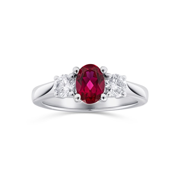 Lab Ruby 0.50CT and Lab Diamonds and 1.15CT Ring 18K White Gold - Image 2