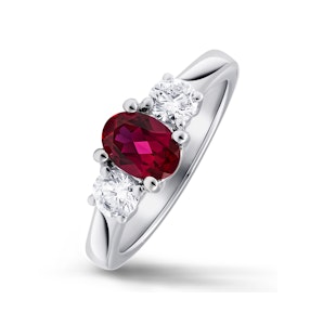 Lab Ruby 0.50CT and Lab Diamonds and 1.15CT Ring 18K White Gold