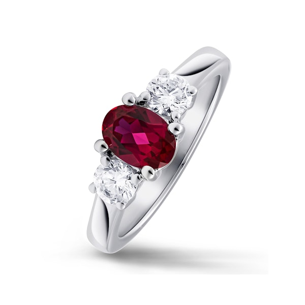 Lab Ruby 0.50CT and Lab Diamonds and 1.15CT Ring 18K White Gold - Image 1