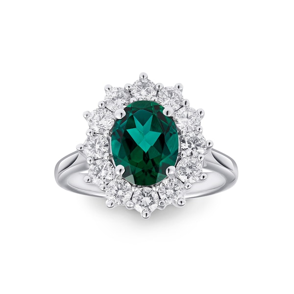 Lab Emerald 1.95CT and Lab Diamond 1.00ct Cluster Ring in 18K White Gold - Image 2