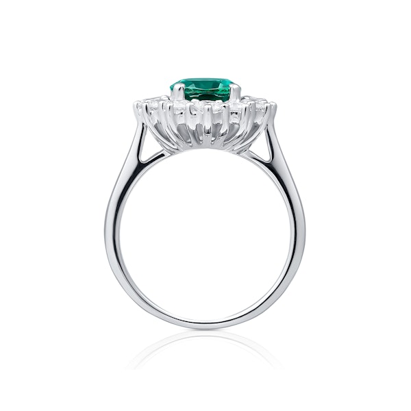 Lab Emerald 1.95CT and Lab Diamond 1.00ct Cluster Ring in 18K White Gold - Image 3