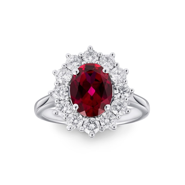 Lab Ruby 2.40ct and Lab Diamond 1.00ct Cluster Ring in 18K White Gold - Image 2