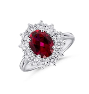 Lab Ruby 2.40ct and Lab Diamond 1.00ct Cluster Ring in 18K White Gold