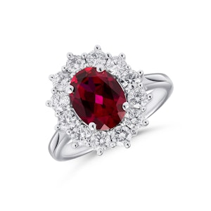 Lab Ruby 2.40ct and Lab Diamond 1.00ct Cluster Ring in 18K White Gold