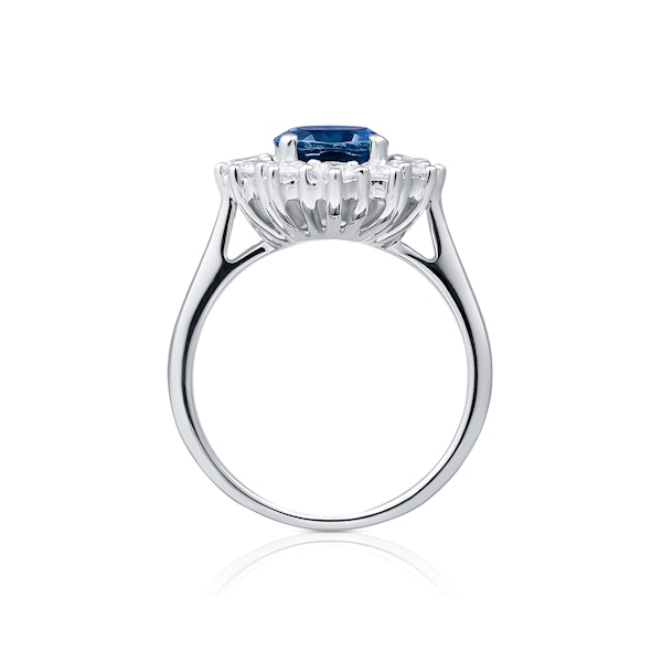 Lab Sapphire 2.3ct and Lab Diamond 1ct Cluster Ring in 18K White Gold - Image 3