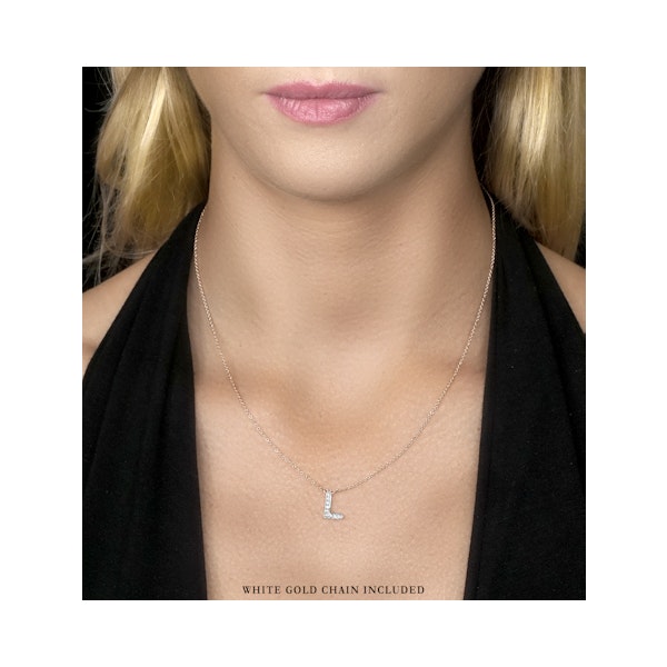 Initial 'L' Necklace Lab Diamond Encrusted Pave Set in 925 Sterling Silver - Image 2