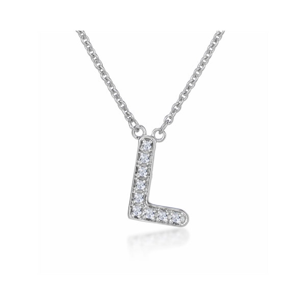 Initial 'L' Necklace Lab Diamond Encrusted Pave Set in 925 Sterling Silver - Image 1