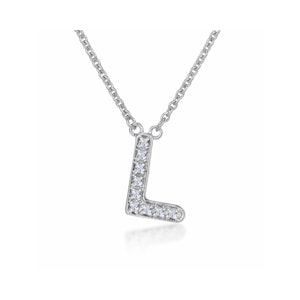 Initial 'L' Necklace Lab Diamond Encrusted Pave Set in 925 Sterling Silver