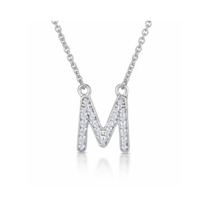 Initial 'M' Necklace Lab Diamond Encrusted Pave Set in 925 Sterling Silver