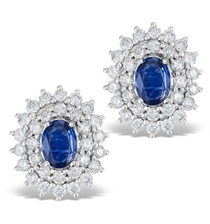 Sapphire 7mm x 5mm And Diamond 18K White Gold Earrings